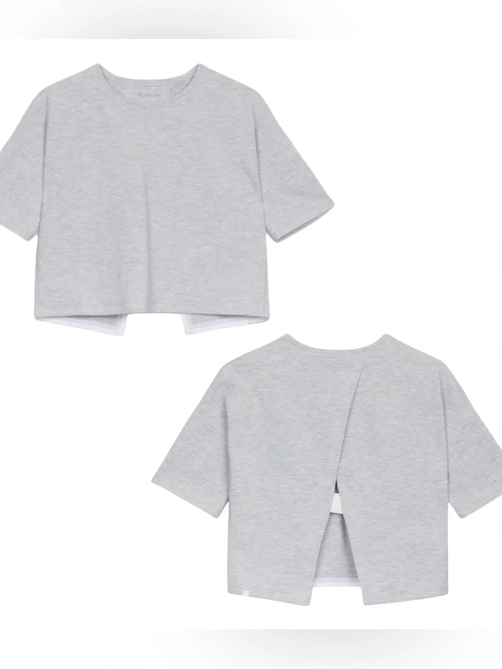 LULULEMON ATHLETICA Women’s Light Gray Cropped Tee with Back Slit